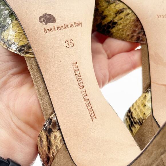 Manolo Blahnik Tan Suede Snakeskin PVC Cutout Pointed Toe D'Orsay Heel IT 36 - Picture 11 of 11